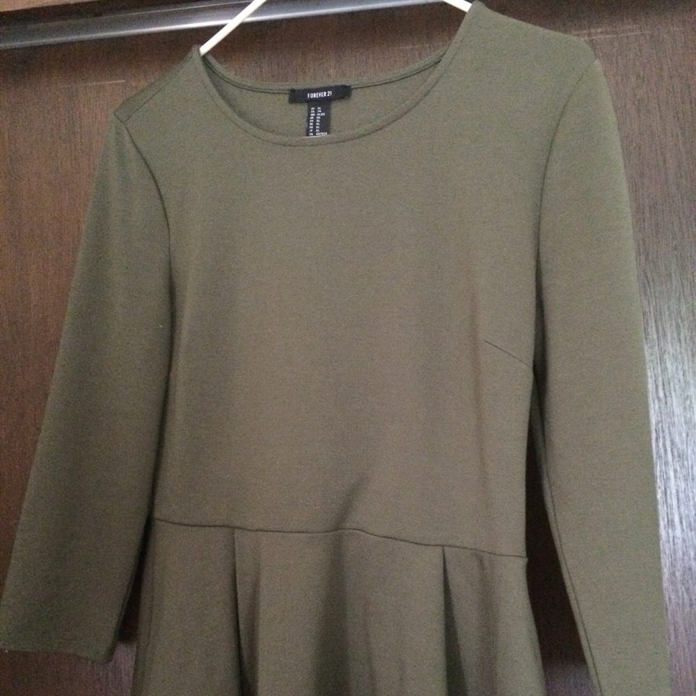 Olive Green 3/4 Length Peplum Top