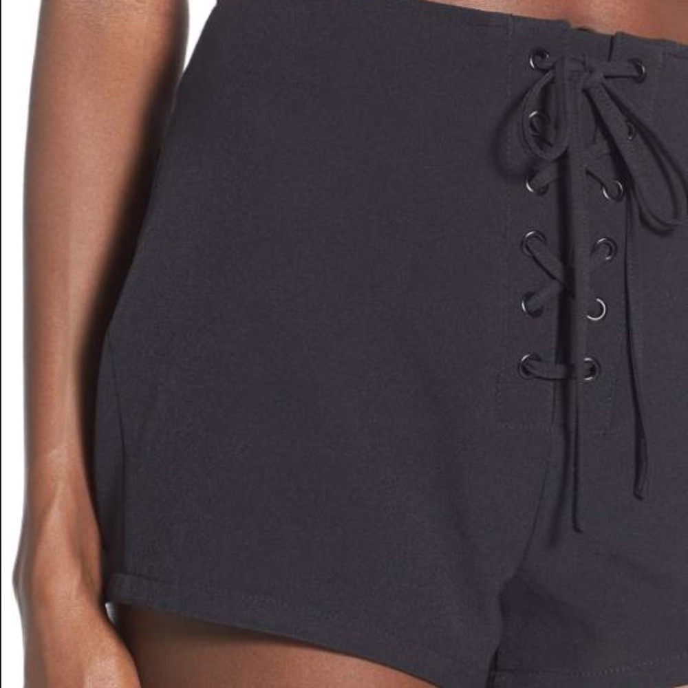 Black lace up front shorts