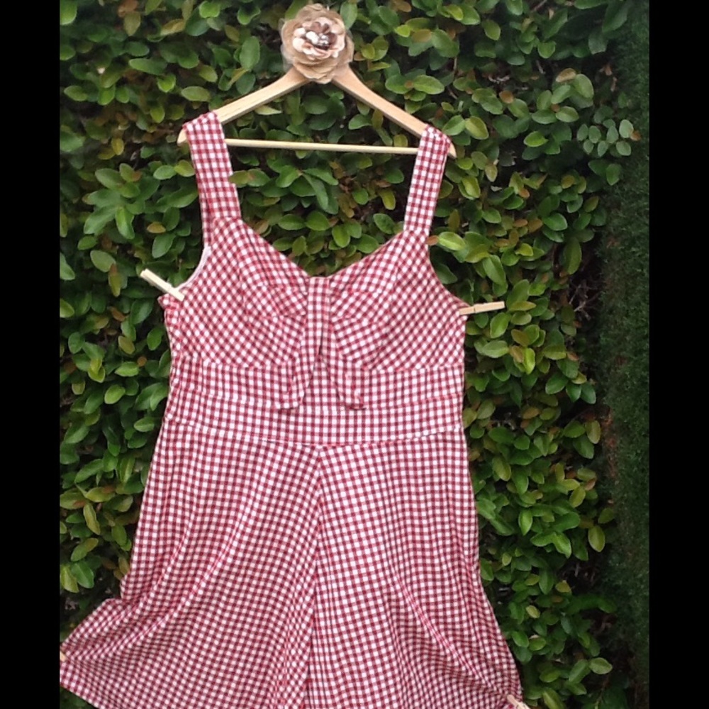 eShakti Red and Cream Gingham Dress with Pockets