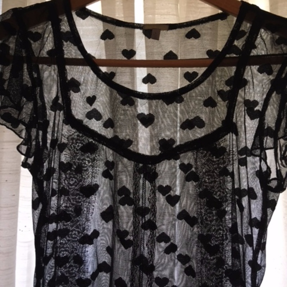 sheer lacy black mesh top