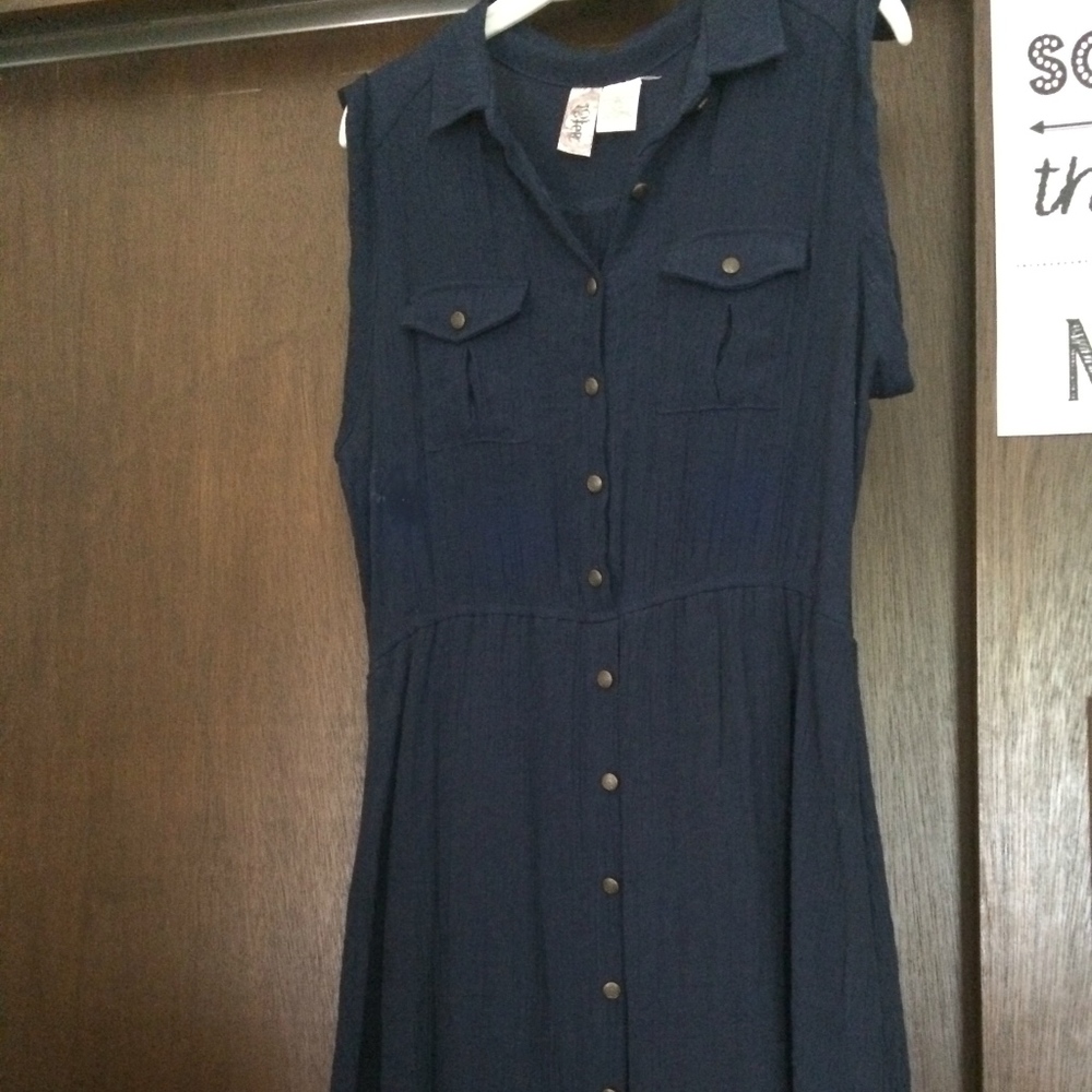 Navy Blue Button Up Sun Dress