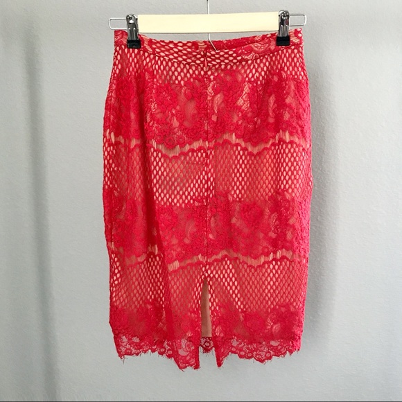 Lace Overlay Pencil Skirt - Picture 7 of 8