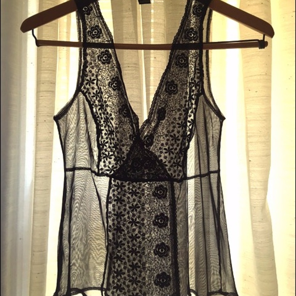 sheer black lace nylon top