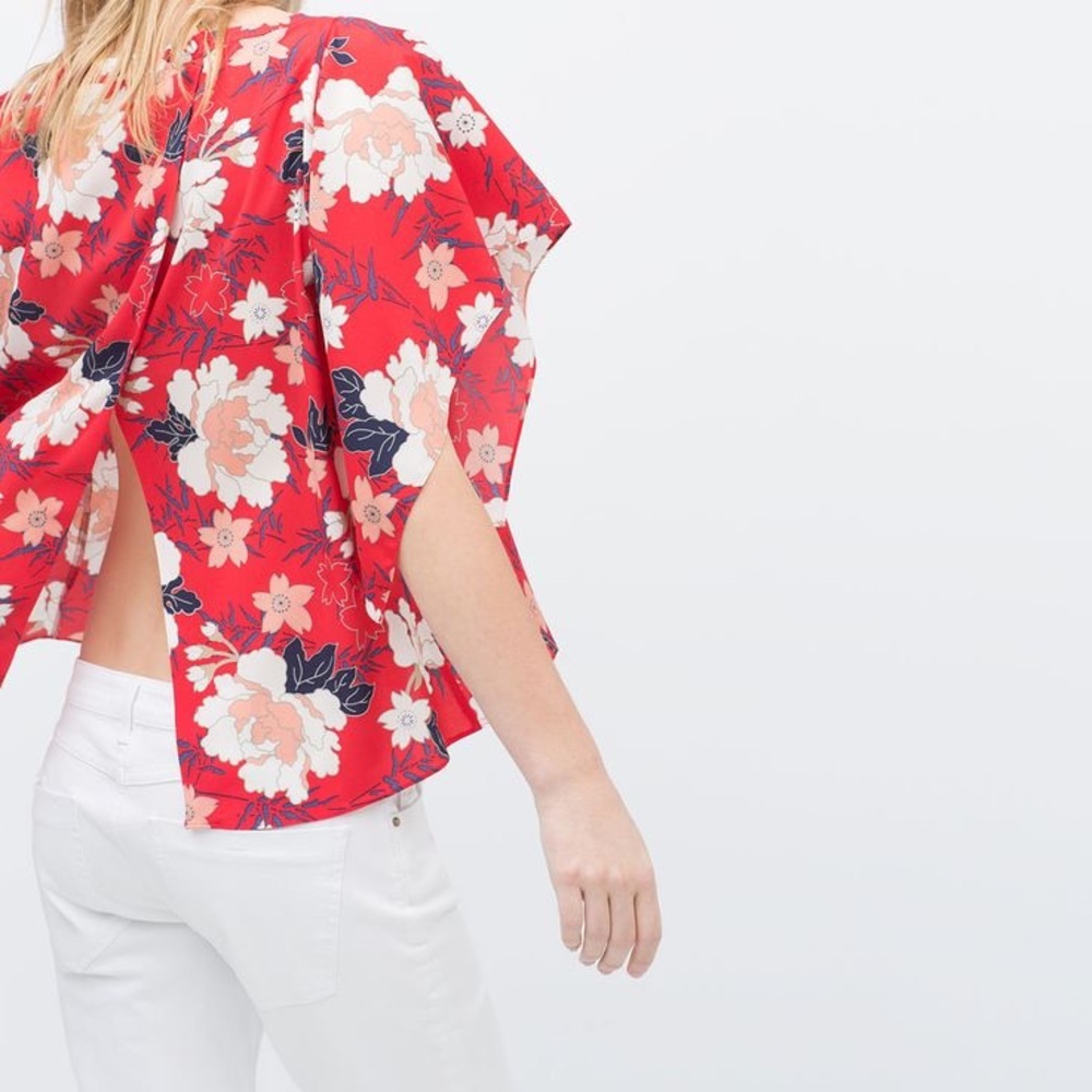 Zara Floral Print Kimono Shirt in Red