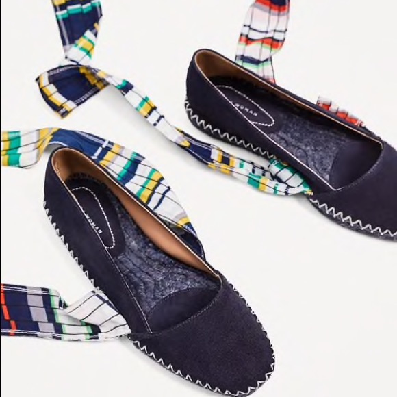 Zara navy blue leather espadrilles w/ lace up - Picture 2 of 4