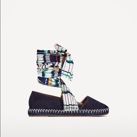 Zara navy blue leather espadrilles w/ lace up - Picture 3 of 4