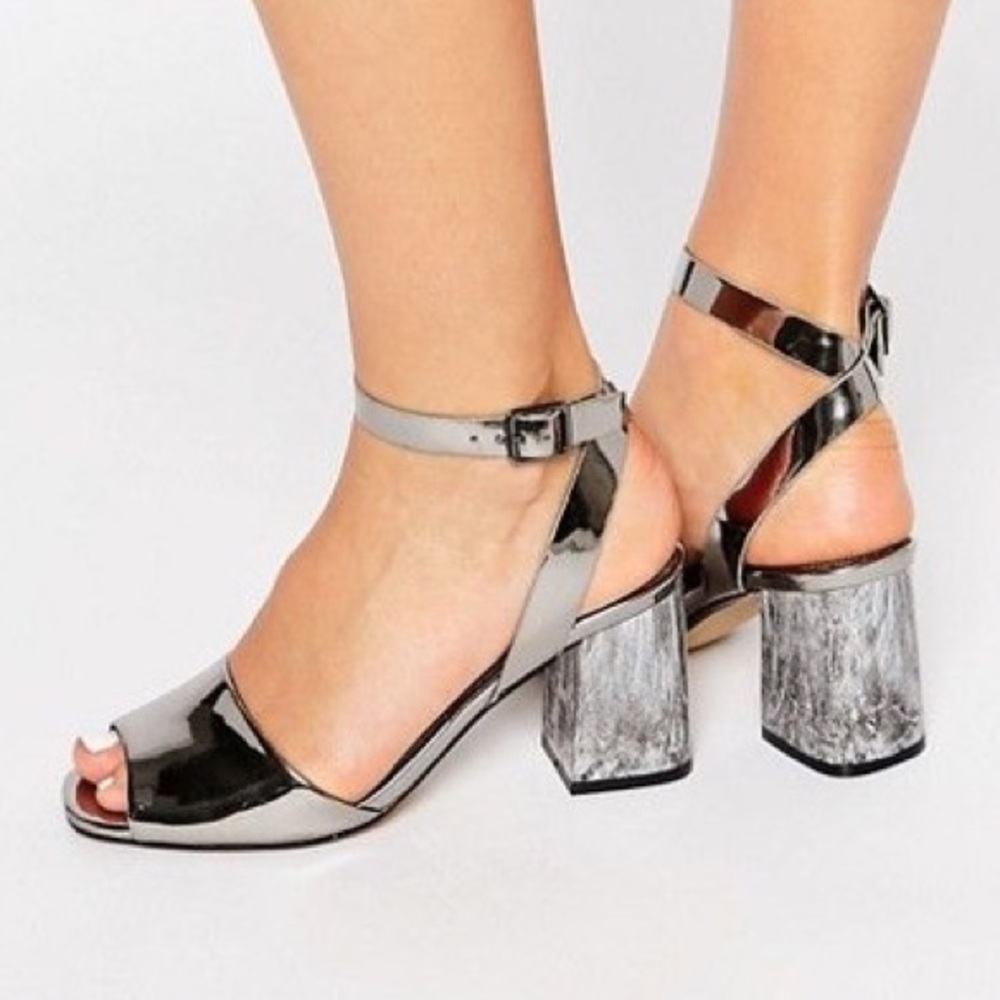 Metallic Block Heel Sandals