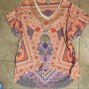 One world longer waist tie top metal accents m