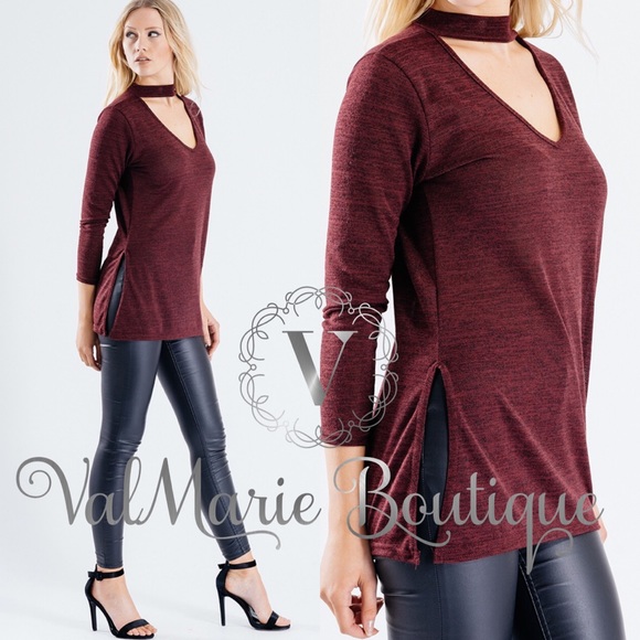 Burgundy Chocker Tunic Top - Picture 2 of 4