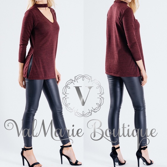 Burgundy Chocker Tunic Top - Picture 3 of 4