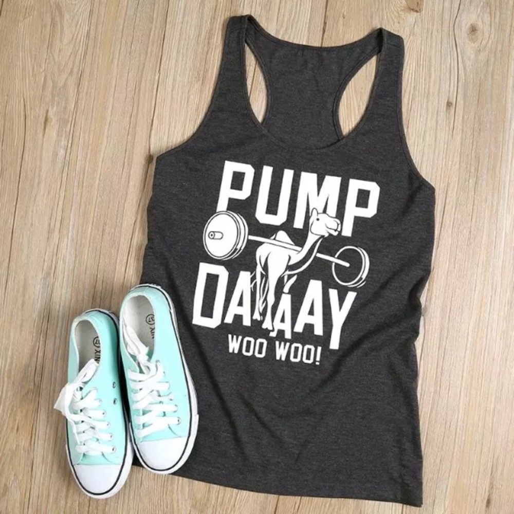 Pump Day Camel Racerback Graphic Gym Tank Top Tee