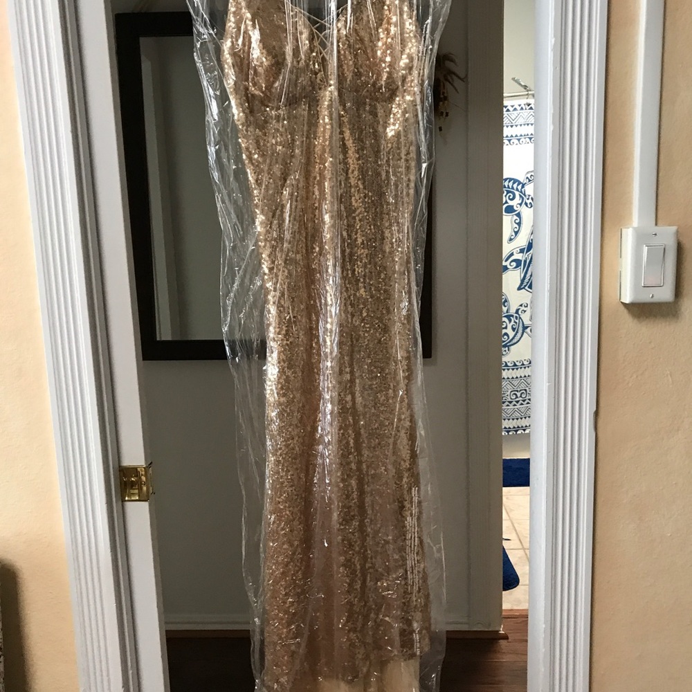 Gold Sequin Dress with Train