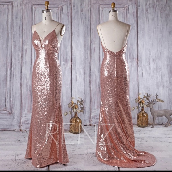 Gold Sequin Dress with Train - Picture 2 of 8