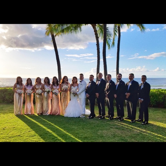 Gold Sequin Dress with Train - Picture 5 of 8
