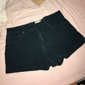 Green velvet high waisted shorts
