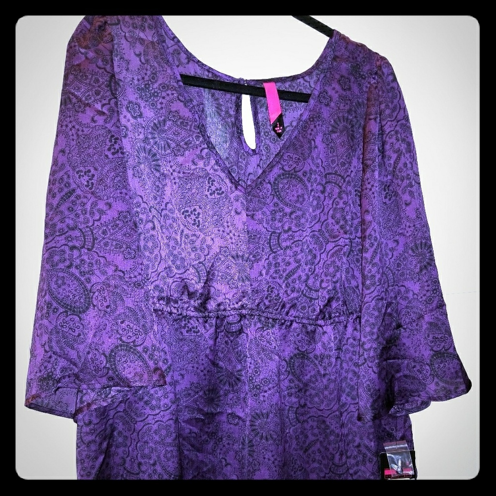 Plus size purple and black bell sleeve kimono