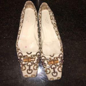 Gucci canvas logo flats w bamboo horsebit