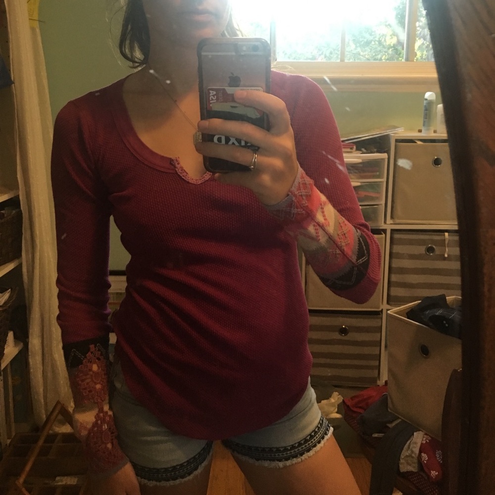 Free People thermal cuffed long sleeve