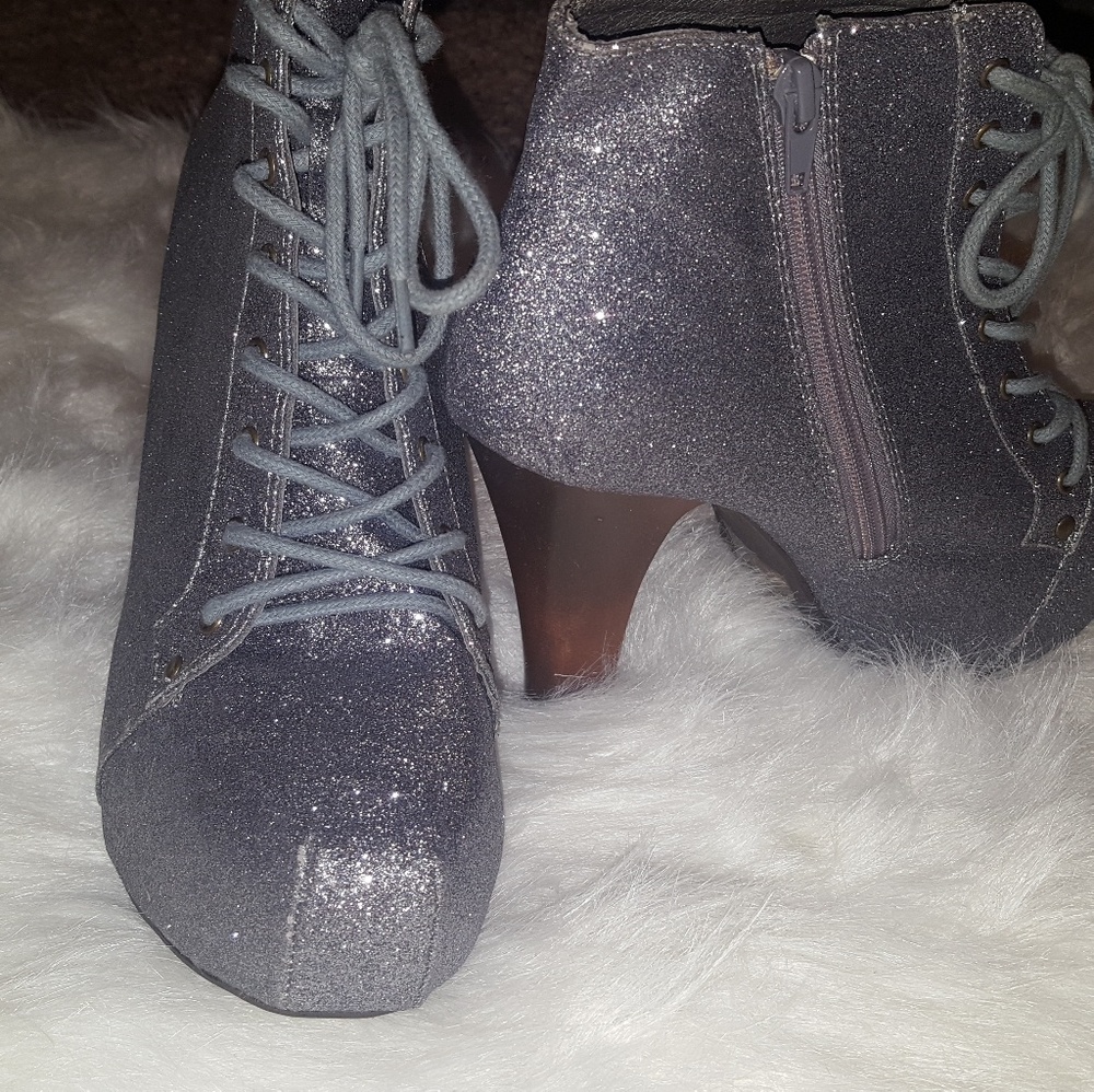 Sparkly Grey Boot Heels