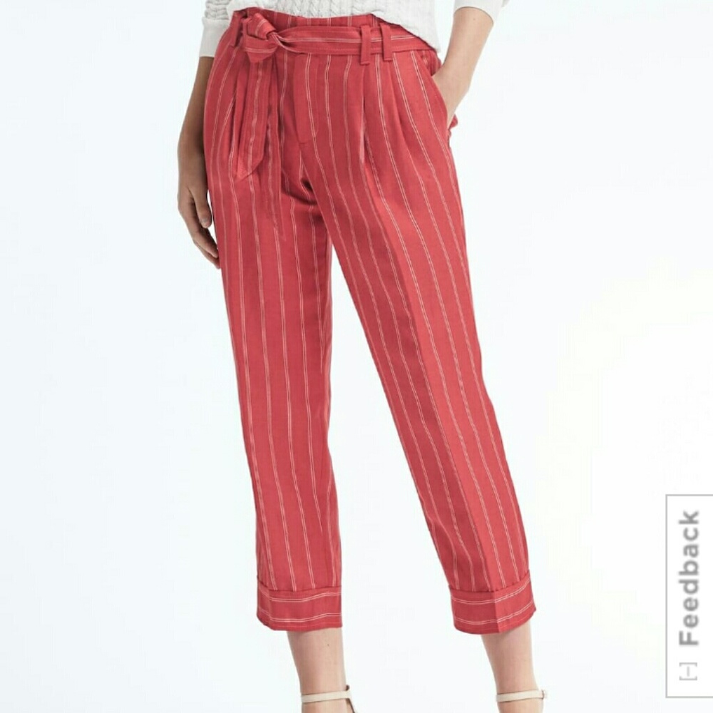 Banana Republic Navy Striped Tie-Waist Pant
