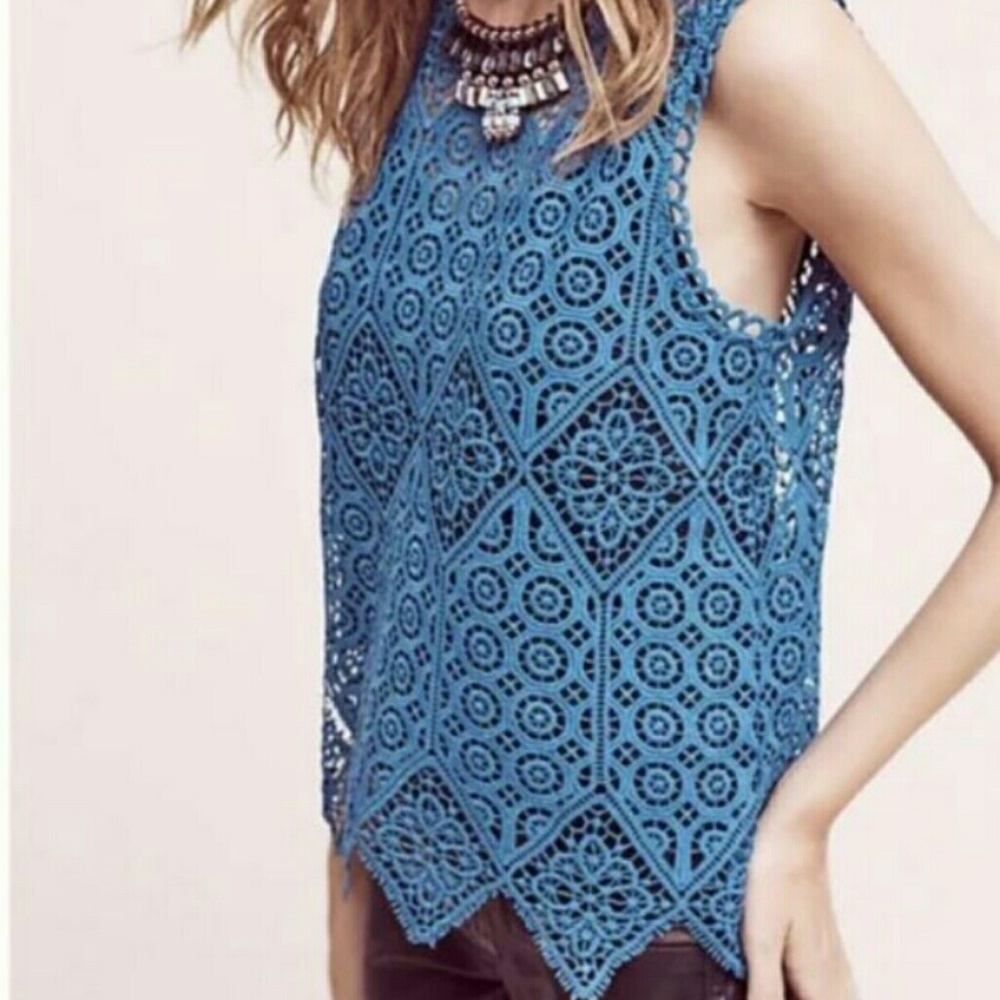 Anthropologie Dark Teal Lace Tank
