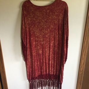 Burnt orange-red tasseled hippie dress