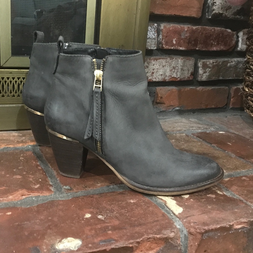 Grey leather booties