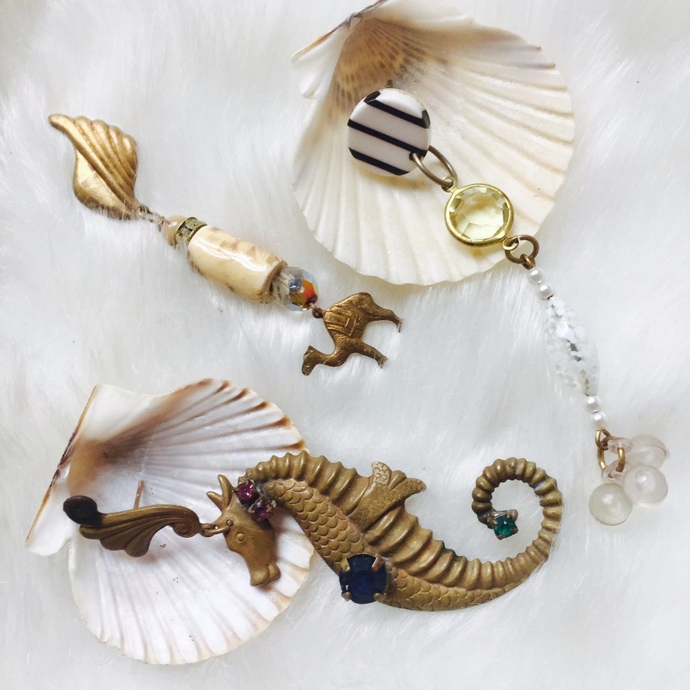 . {OCEAN TRIO} Statement handmade earrings 3x