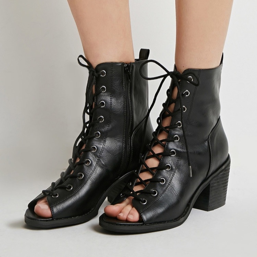 Lace Up Peep Toe Booties