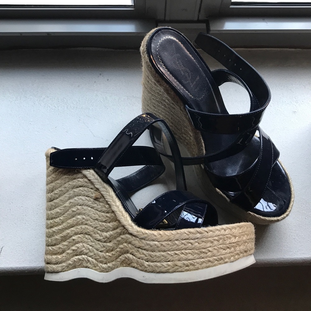 YSL Navy Blue Patent Wedge