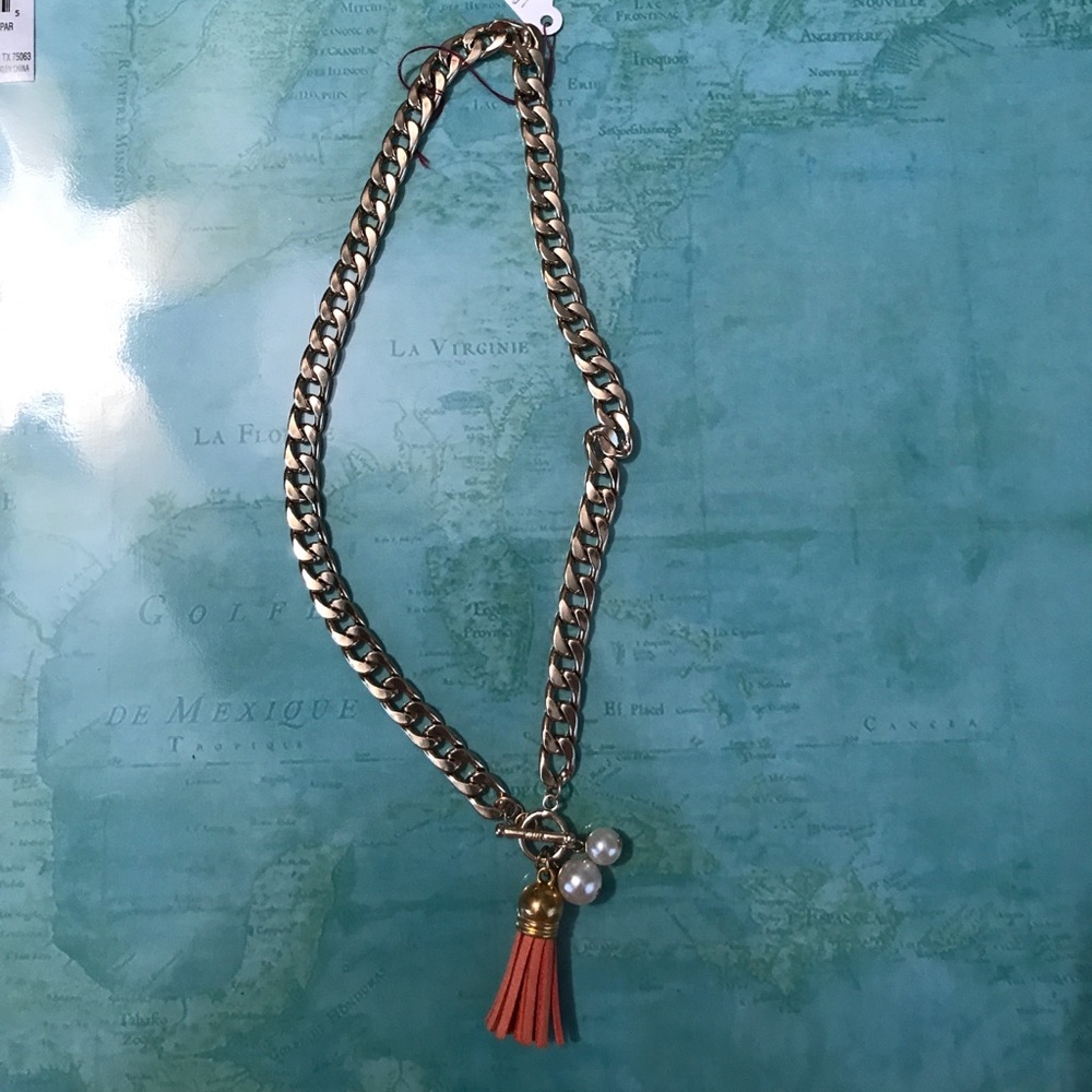Toggle and Tassel Necklace - Gold & Orange