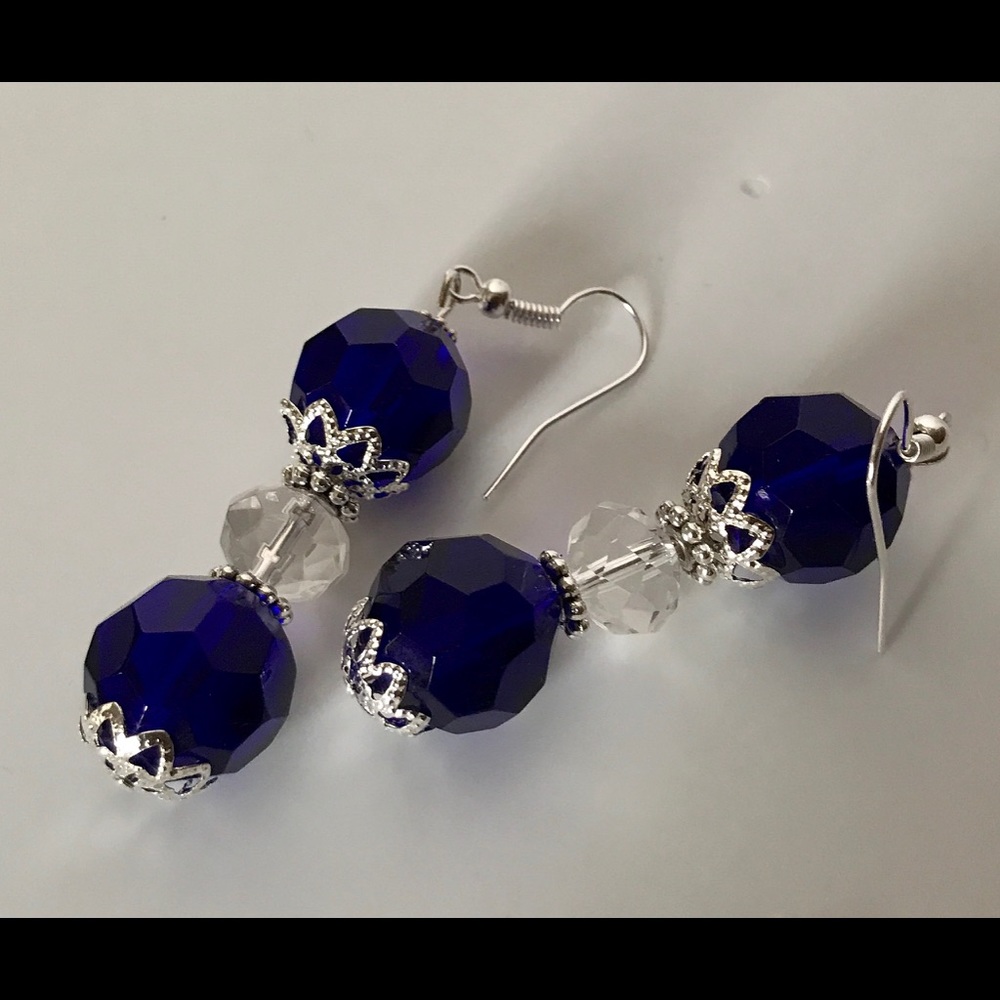 Handmade Elegant Cobalt Blue Glass Earrings NWT