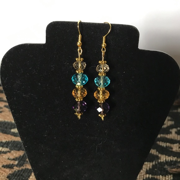 Handmade Mult-color Crystal Elegant Earrings NWT - Picture 2 of 2