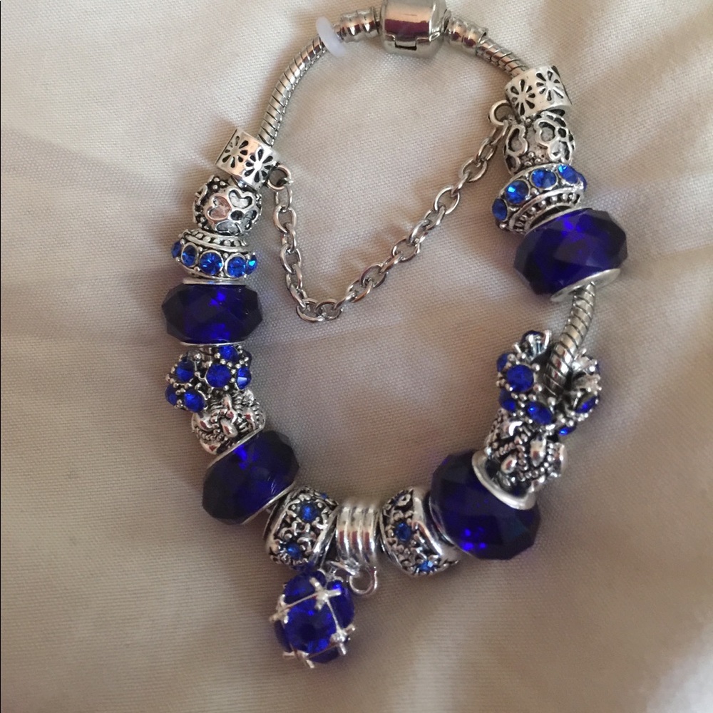 Murano beads charms 7.5" bracelet royal blue