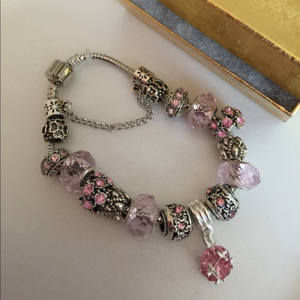 Pink Murano beads charms beautiful bracelet