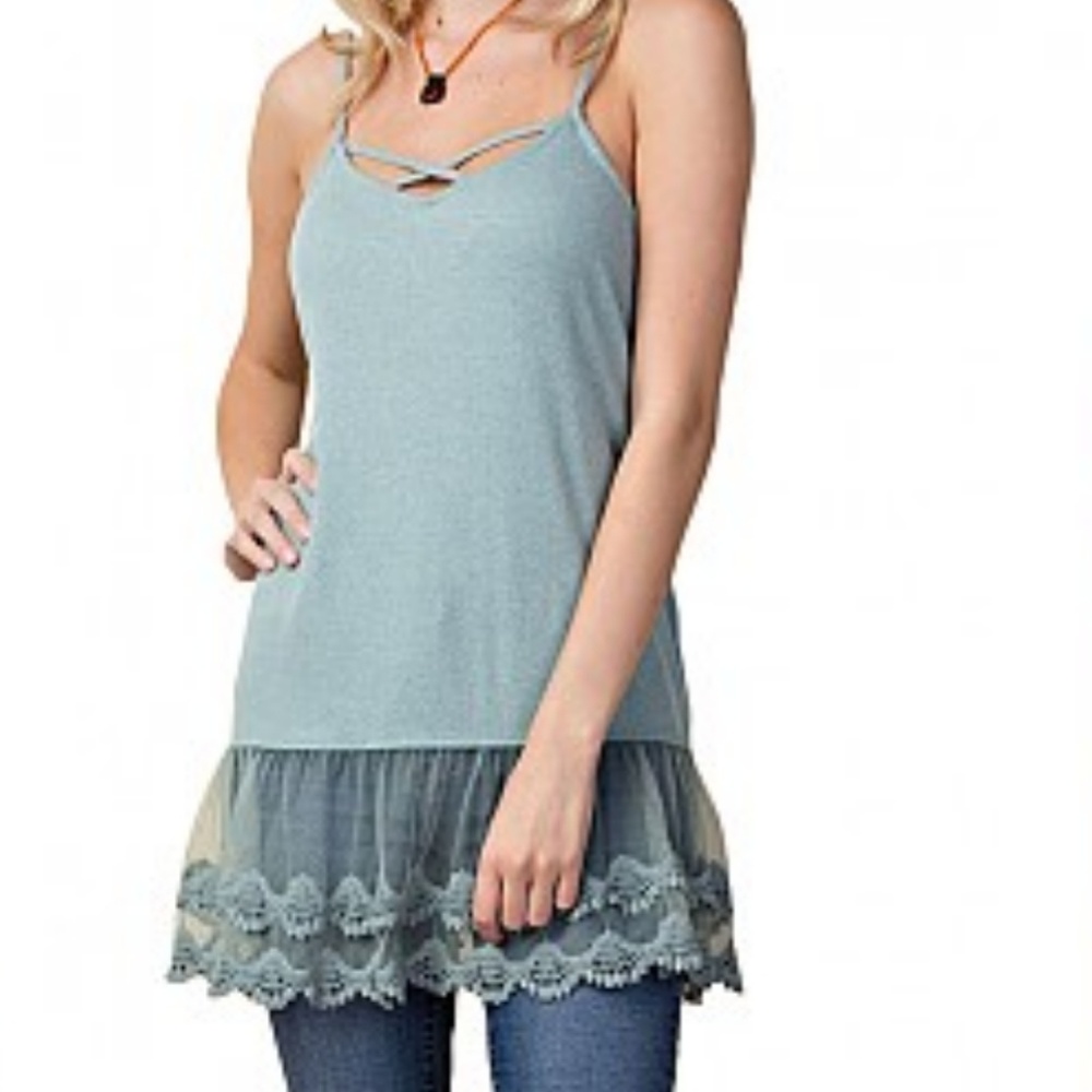 Caged long lace trim tank top