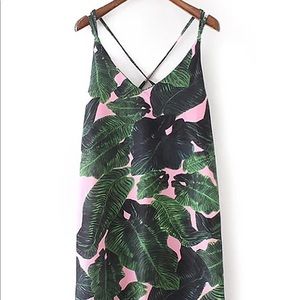 Tropical print criss cross back cami dress