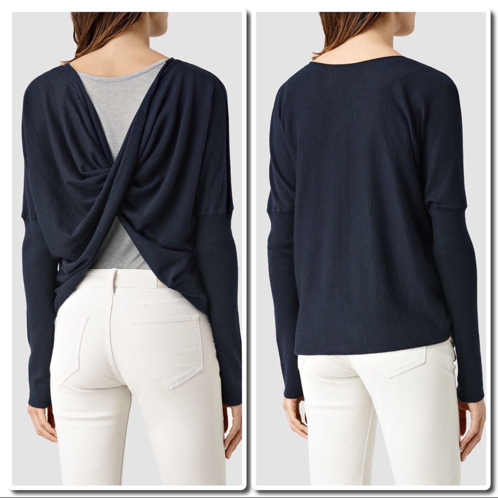 All Saints Cropped Itat Shrug in Ink Blue - Picture 2 of 5