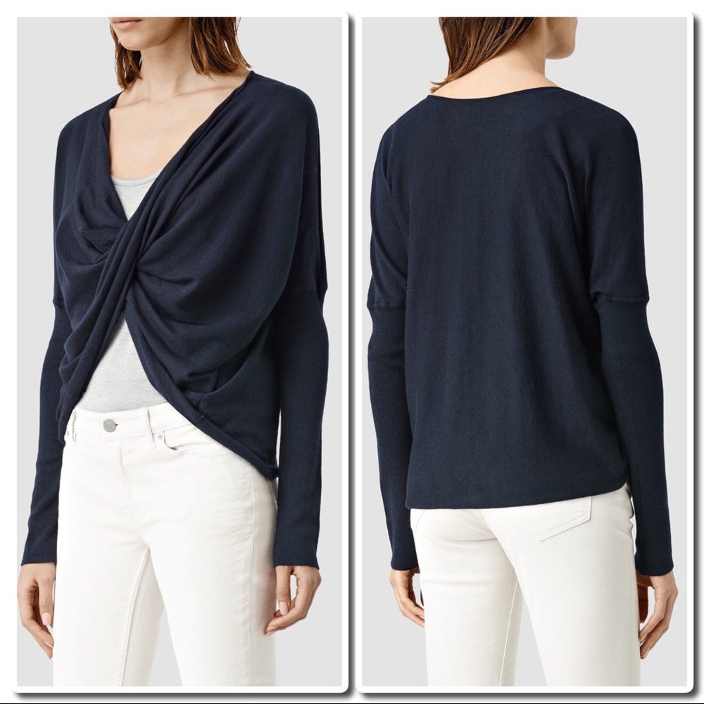 All Saints Cropped Itat Shrug in Ink Blue - Picture 3 of 5