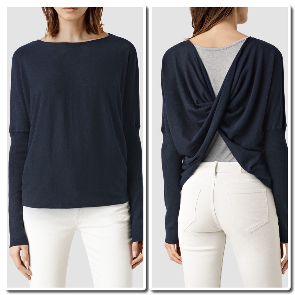 All Saints Cropped Itat Shrug in Ink Blue - Picture 4 of 5