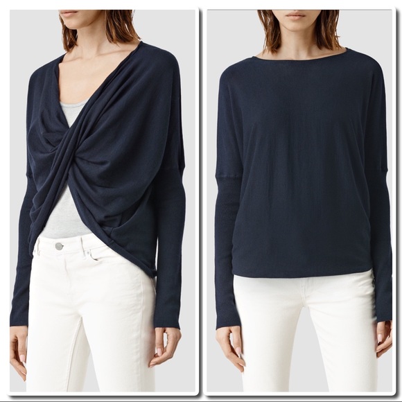 All Saints Sweaters - All Saints Cropped Itat Shrug in Ink Blue