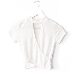 White Ribbed Wrap Cropped Top
