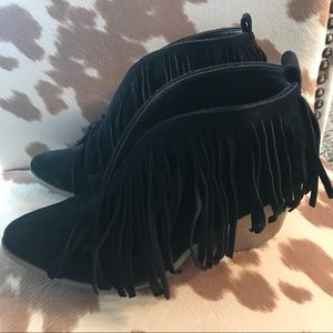 Black fringe booties