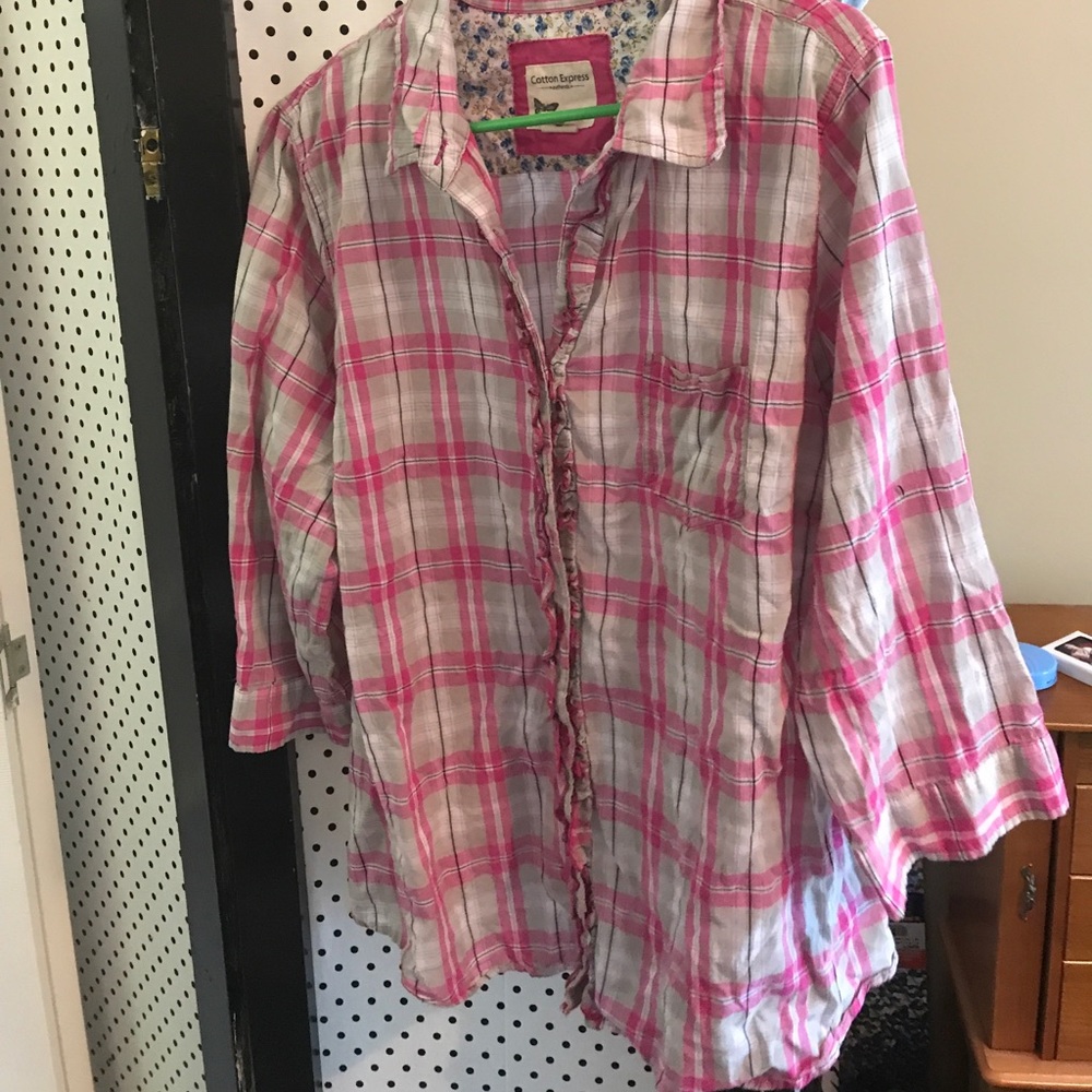 Cotton three-quarter sleeve flannel print