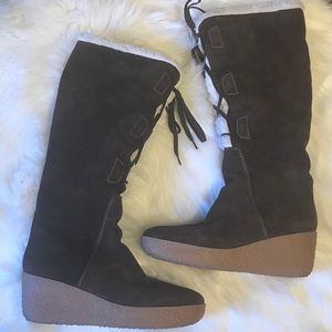 MICHAEL KORS KNEE HIGH BROWN SUEDE WEDGE BOOTS 9