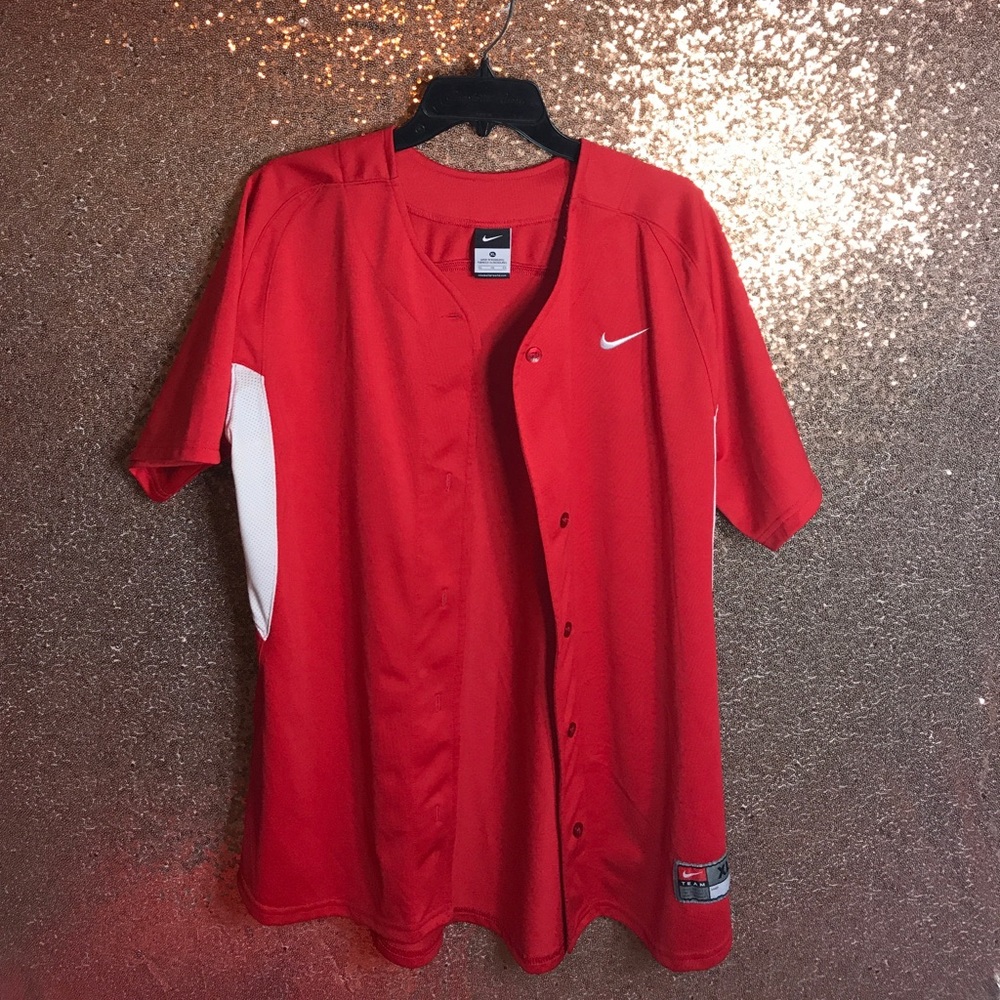 Red Nike Baseball Button Shirt
