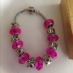 Fushia pink silver Murano beads bracelet