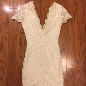 White lace deep V dress