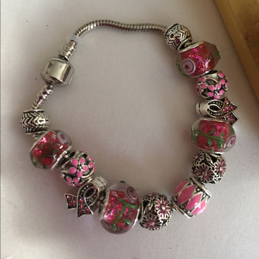 Murano beads charms new 7.5" bracelet