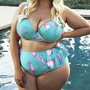 High Waisted Two Piece Swimwear Plus Size